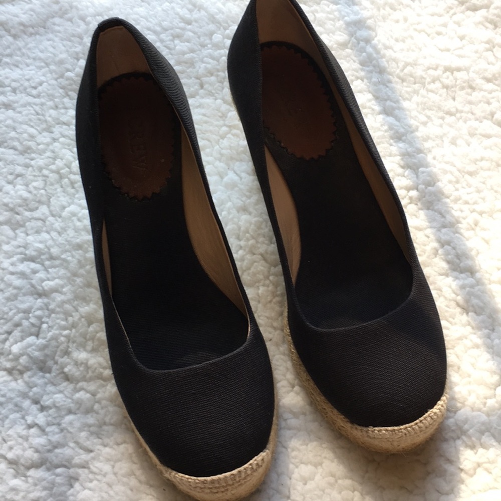 J. Crew Black Canvas Espadrille Wedges with Natural Jute Heel - Picture 2 of 8
